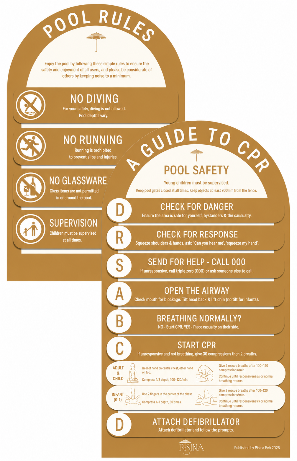 Arch CPR Pool Sign and Pool Rules Combo Mustard