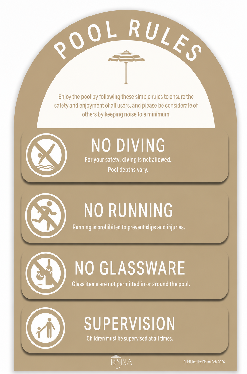 Arch CPR Pool Sign and Pool Rules Combo Taupe