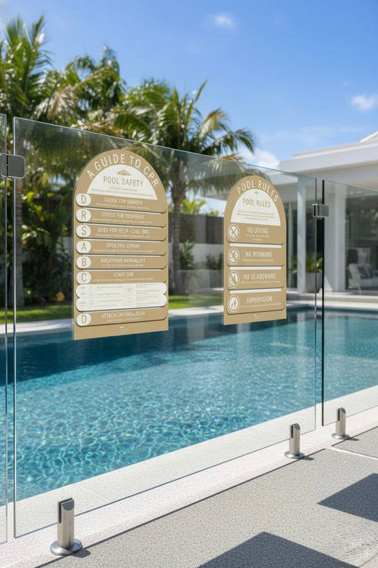 Arch CPR Pool Sign and Pool Rules Combo Taupe