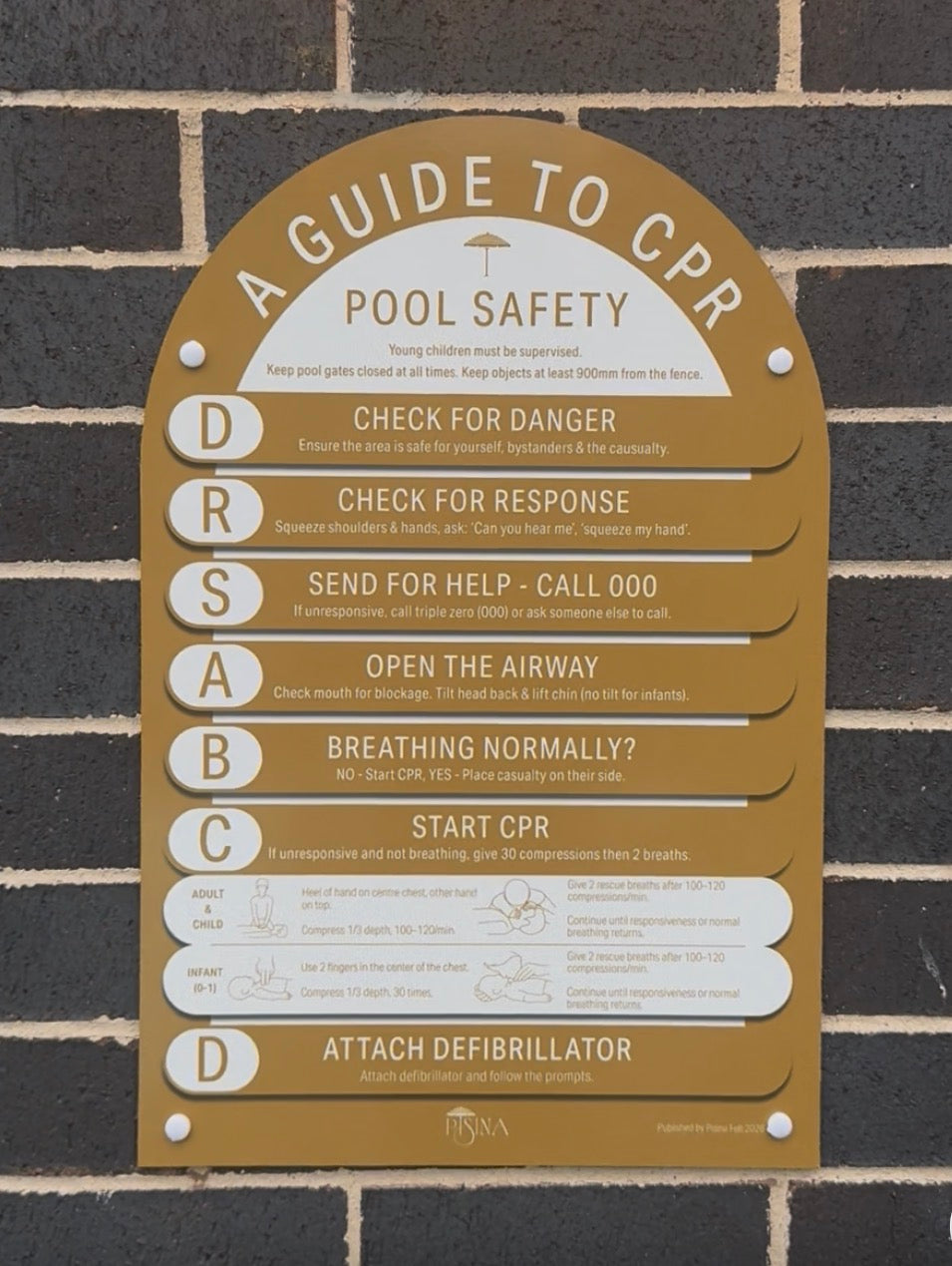Arch CPR Pool Sign and Pool Rules Combo Mustard
