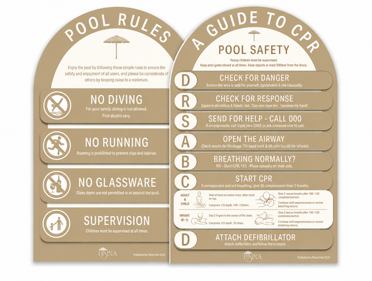 Arch CPR Pool Sign and Pool Rules Combo Taupe