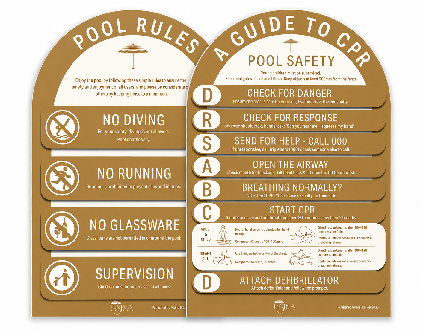 Arch CPR Pool Sign and Pool Rules Combo Mustard