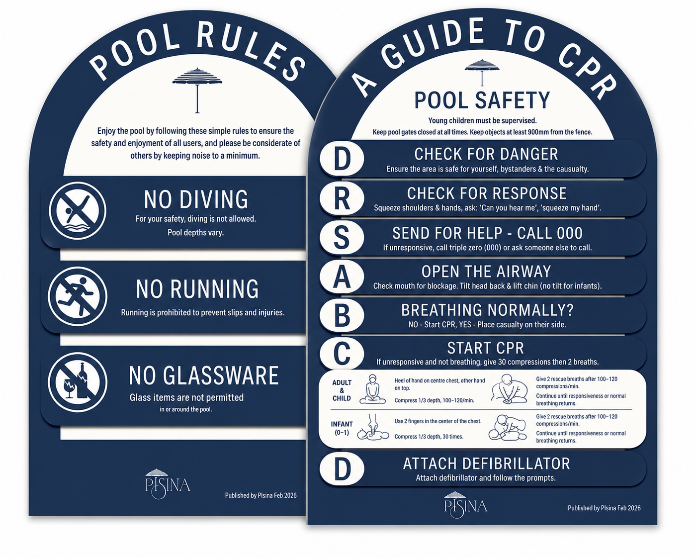 Arch CPR Pool Sign and Pool Rules Combo Navy