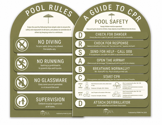 Arch CPR Pool Sign and Pool Rules Combo Olive