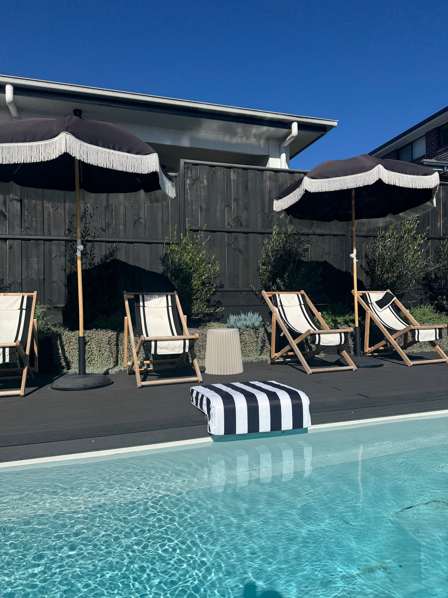 Poolside Cushion Black Stripe Small