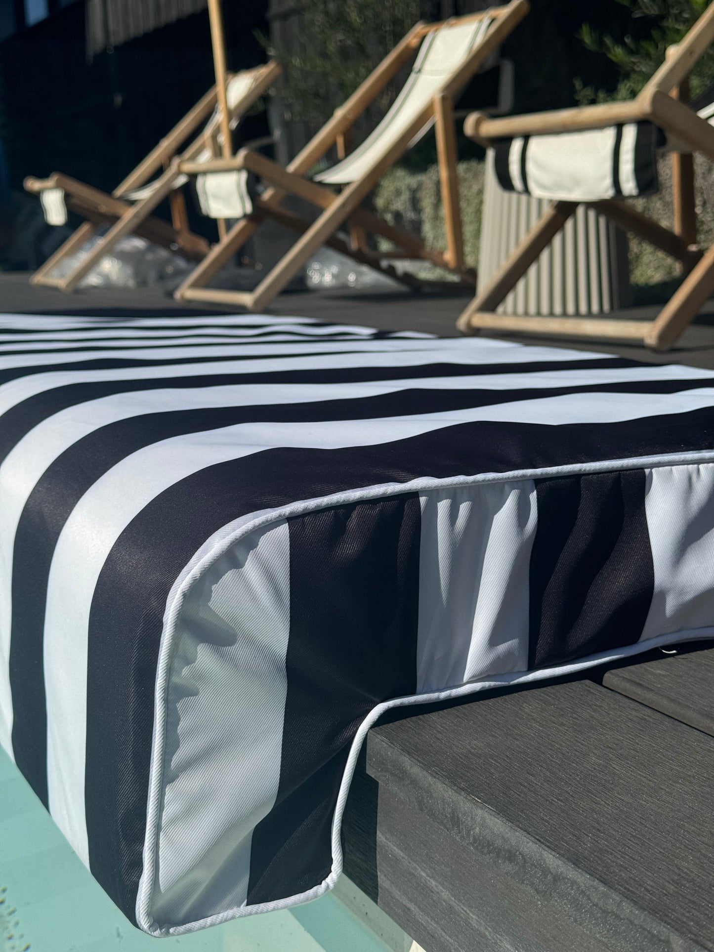 Poolside Cushion Black Stripe Large