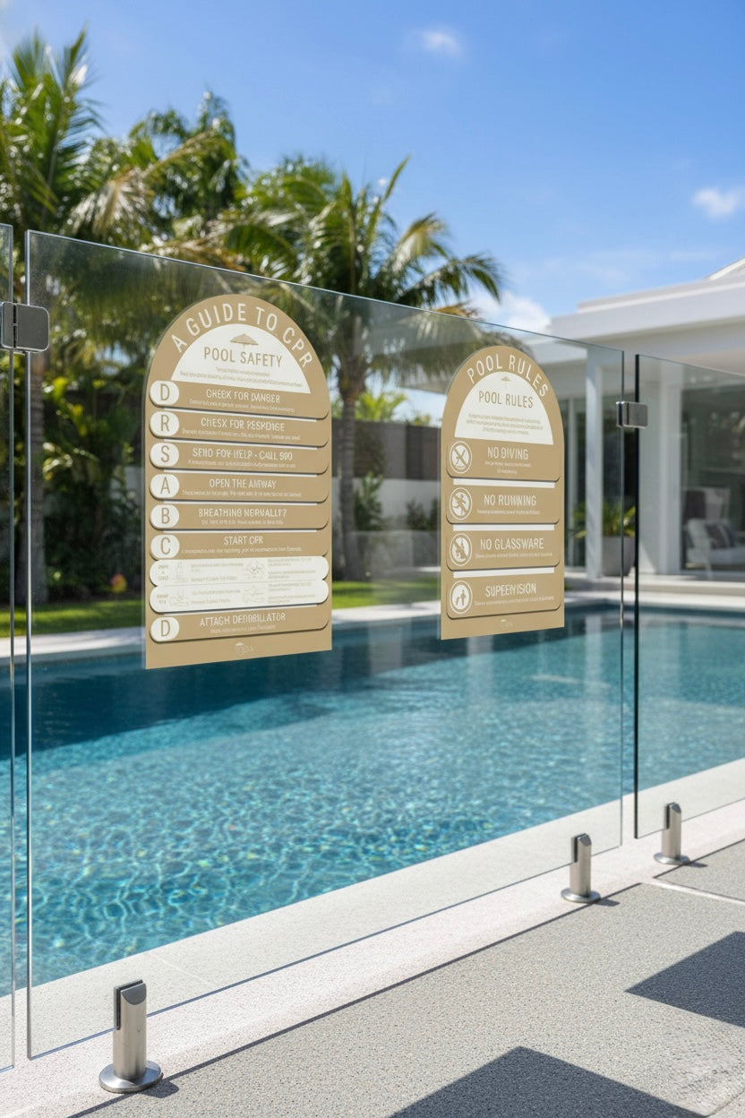 Arch CPR Pool Sign and Pool Rules Combo Taupe